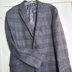 Joe Joseph Abboud Men‎ 42R Gray Plaid Slim Fit Wool Silk Linen Sport Coat Blazer